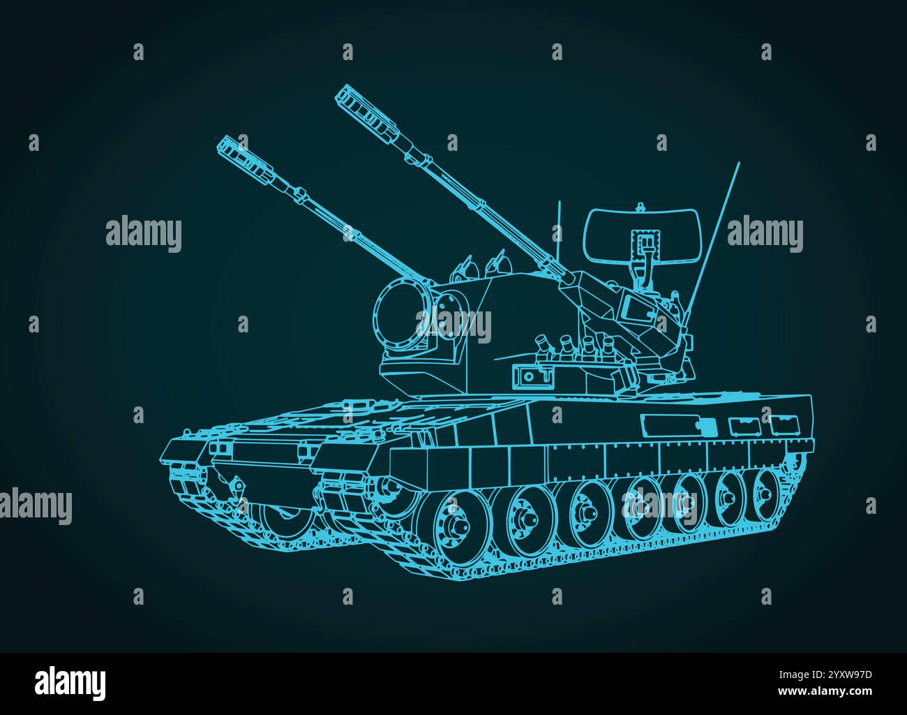 Illustration vectorielle stylisée du plan Gepard du canon automoteur anti-aérien Illustration de Vecteur