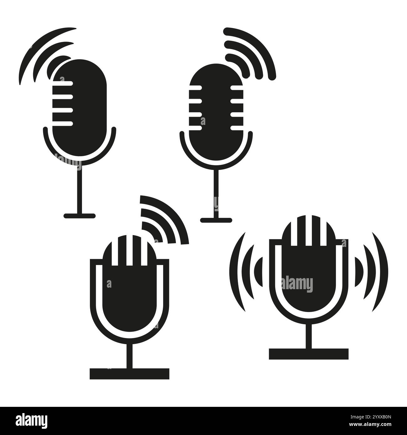 Icônes de microphone de diffusion. Symbole de signal radio. Conception de transmission du son. Vecteur audio sans fil. Illustration de Vecteur