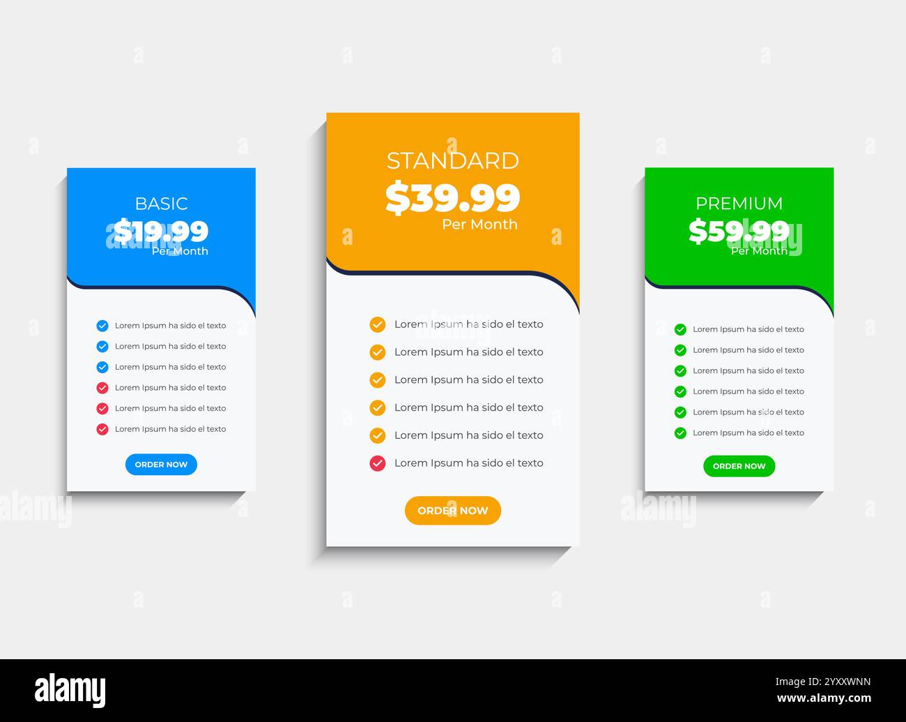 Conception de modèle de tableau de comparaison de prix moderne Illustration de Vecteur