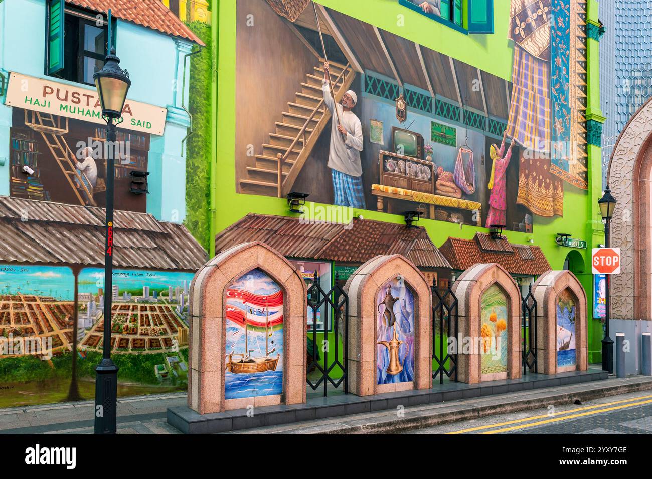 Muscat Street Murals, Kampong Glam, Singapour, photo : David Rowland / One-Image.com Banque D'Images