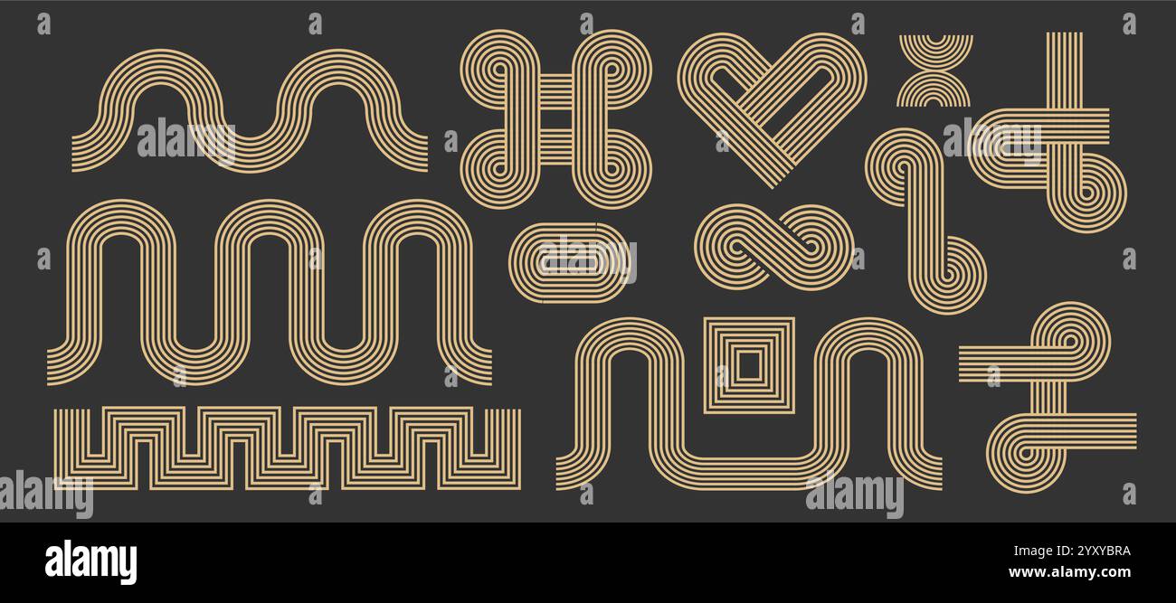 Arche zen, lignes géométriques abstraites des formes contemporaines. Définissez des bordures esthétiques minimales modernes, des cadres, des coins. Les bandes équilibrent les éléments. . Illustration vectorielle Illustration de Vecteur
