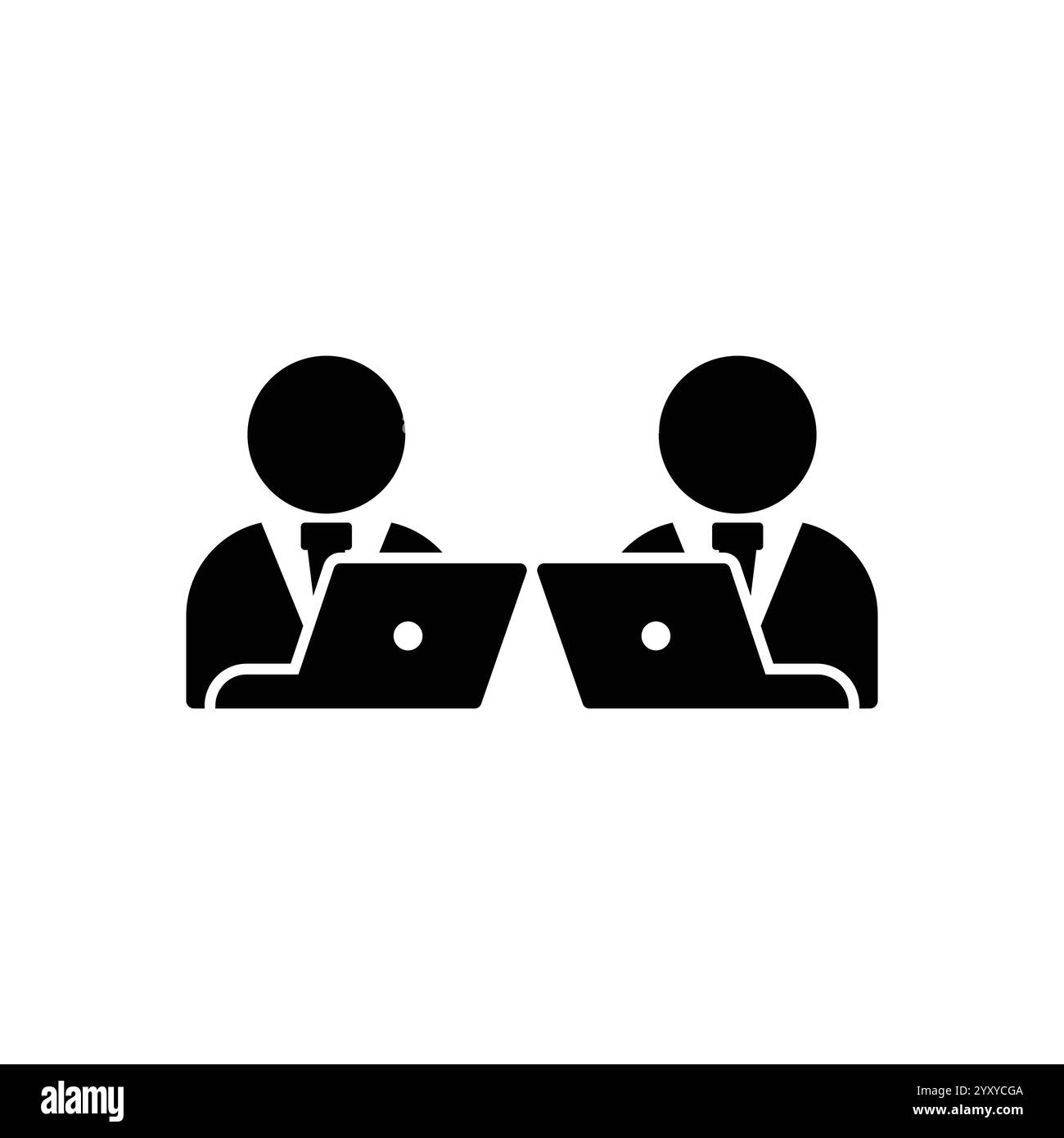 deux icônes de travail. Travail de bureau. Freelance. Collègues travaillant avec des ordinateurs portables. Symbole de silhouette sur fond blanc Illustration de Vecteur