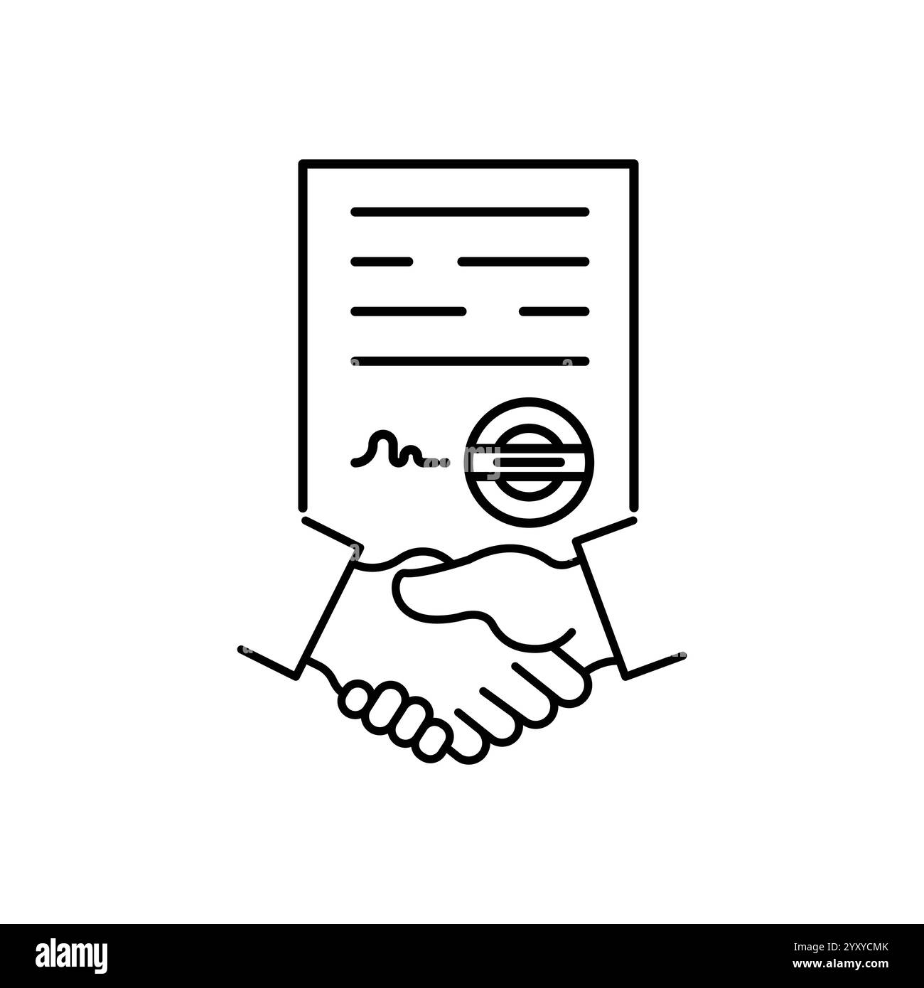 Concept linéaire de travail d'équipe de poignée de main d'entreprise. Icône de ligne de contrat. Pictogramme de transaction financière. Symbole de signature d'accord. Vecteur isolé sur blanc. Illustration de Vecteur