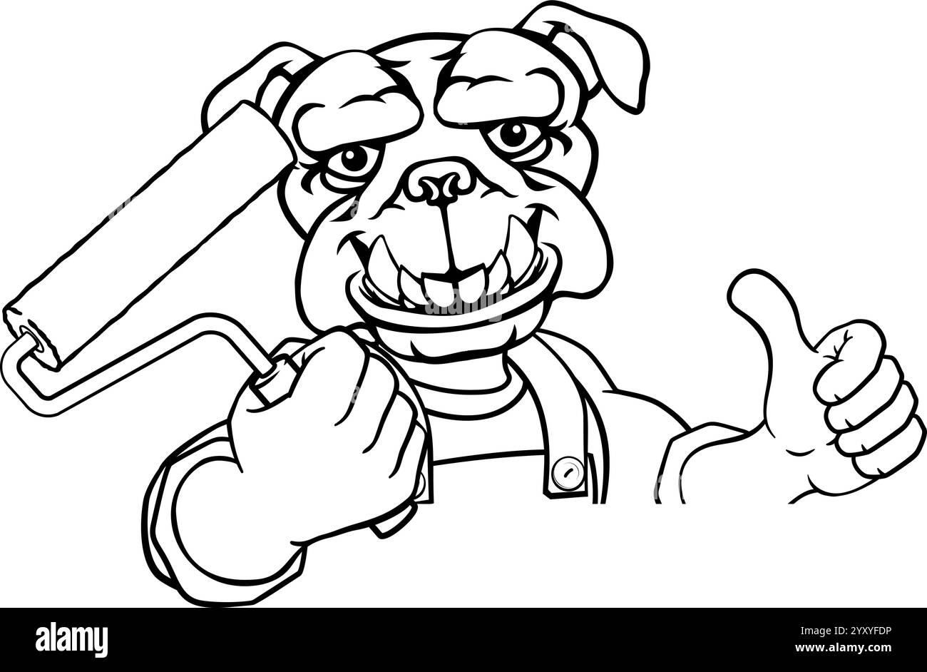 Bulldog Painter Decorator Paint Roller Mascot Man Illustration de Vecteur