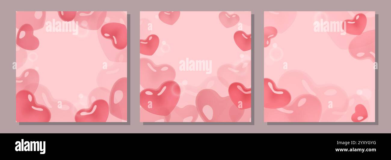 Bulles de forme de coeur 3d romantiques arrière-plans de mariage dessins vectoriels ensemble avec espace de copie Illustration de Vecteur