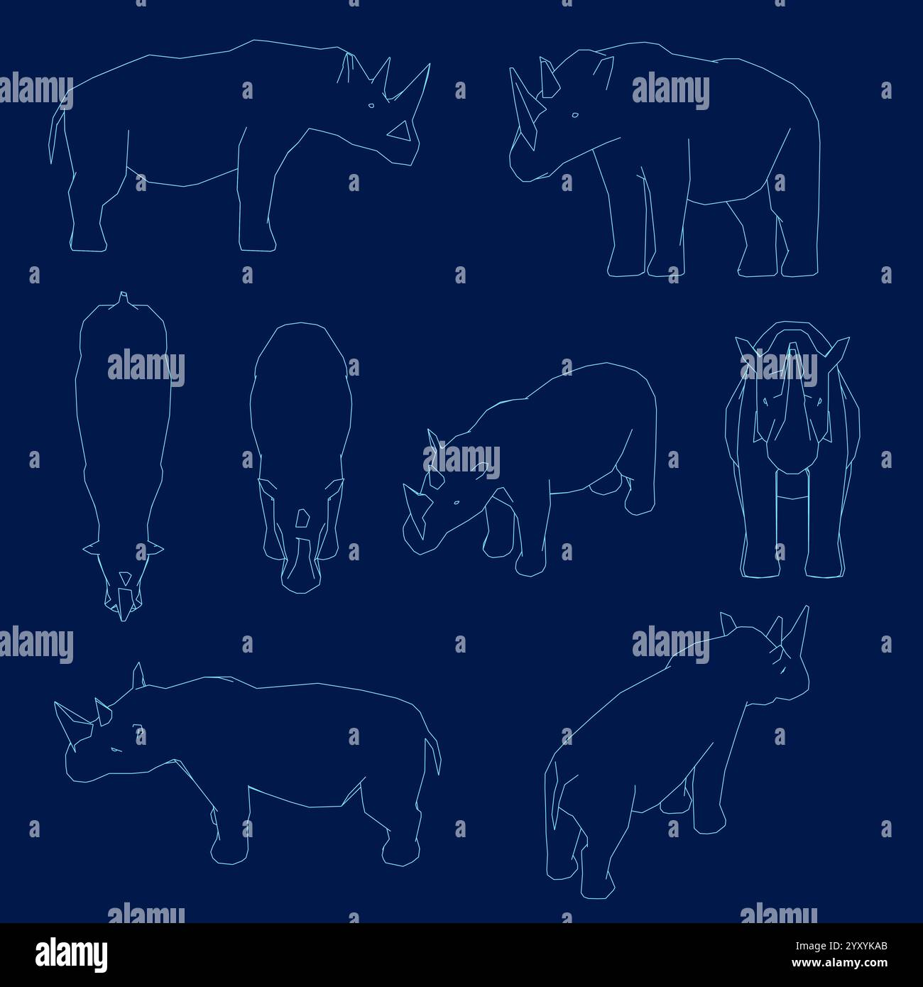 Ensemble de vecteur de contour de rhinocéros, contour de rhinocéros. Illustration vectorielle Illustration de Vecteur
