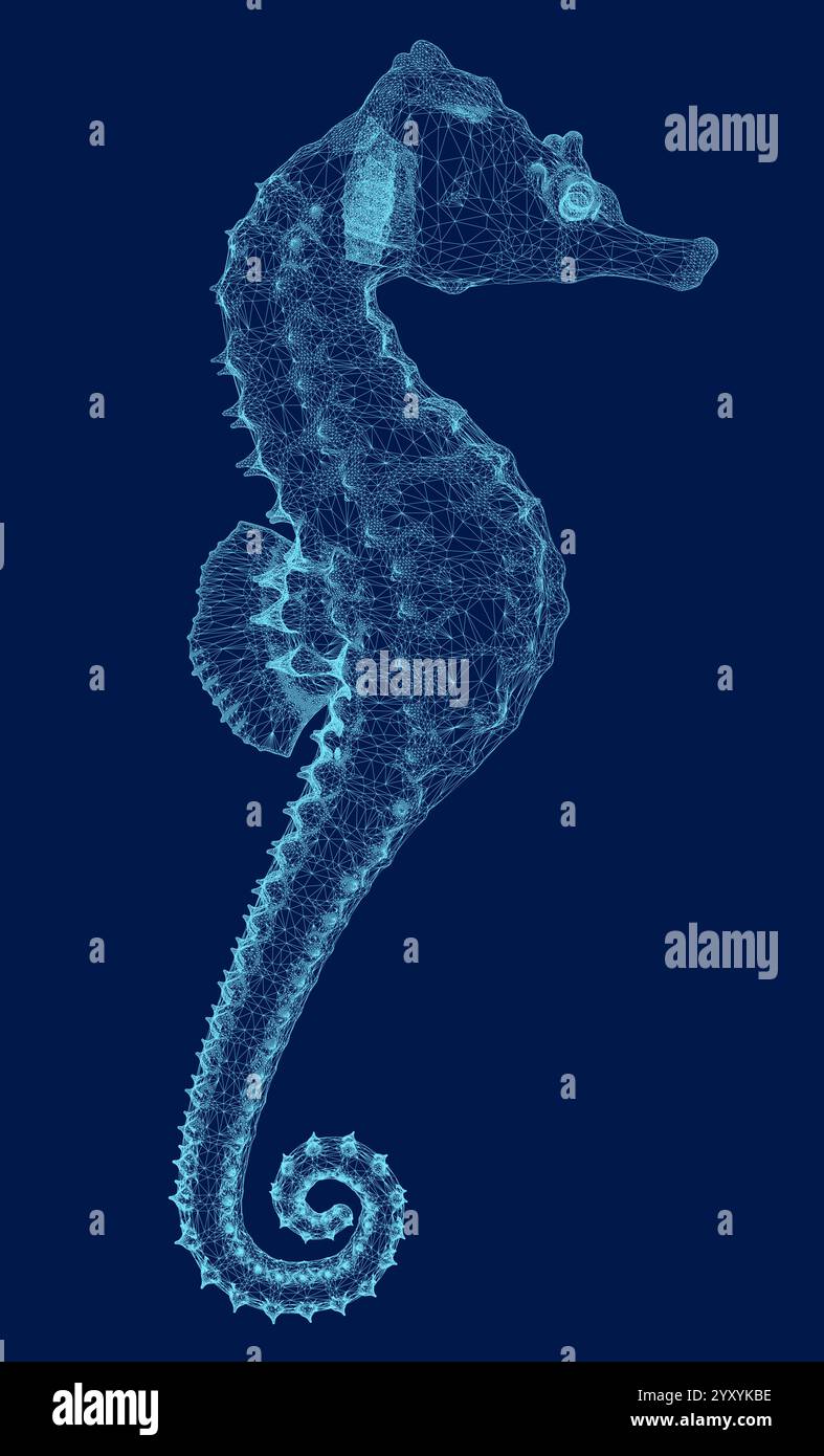 Hippocampe filaire sur fond bleu isolé. 3D.. Illustration vectorielle Illustration de Vecteur