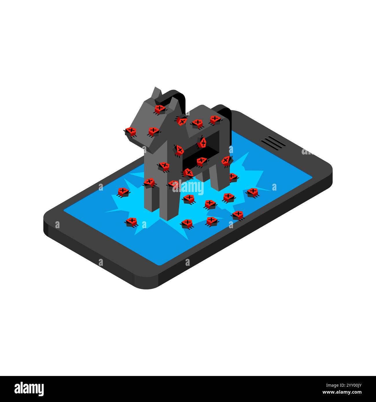 Cheval de Troie virus de Gadget. Concept d'infection téléphonique par des logiciels espions Illustration de Vecteur