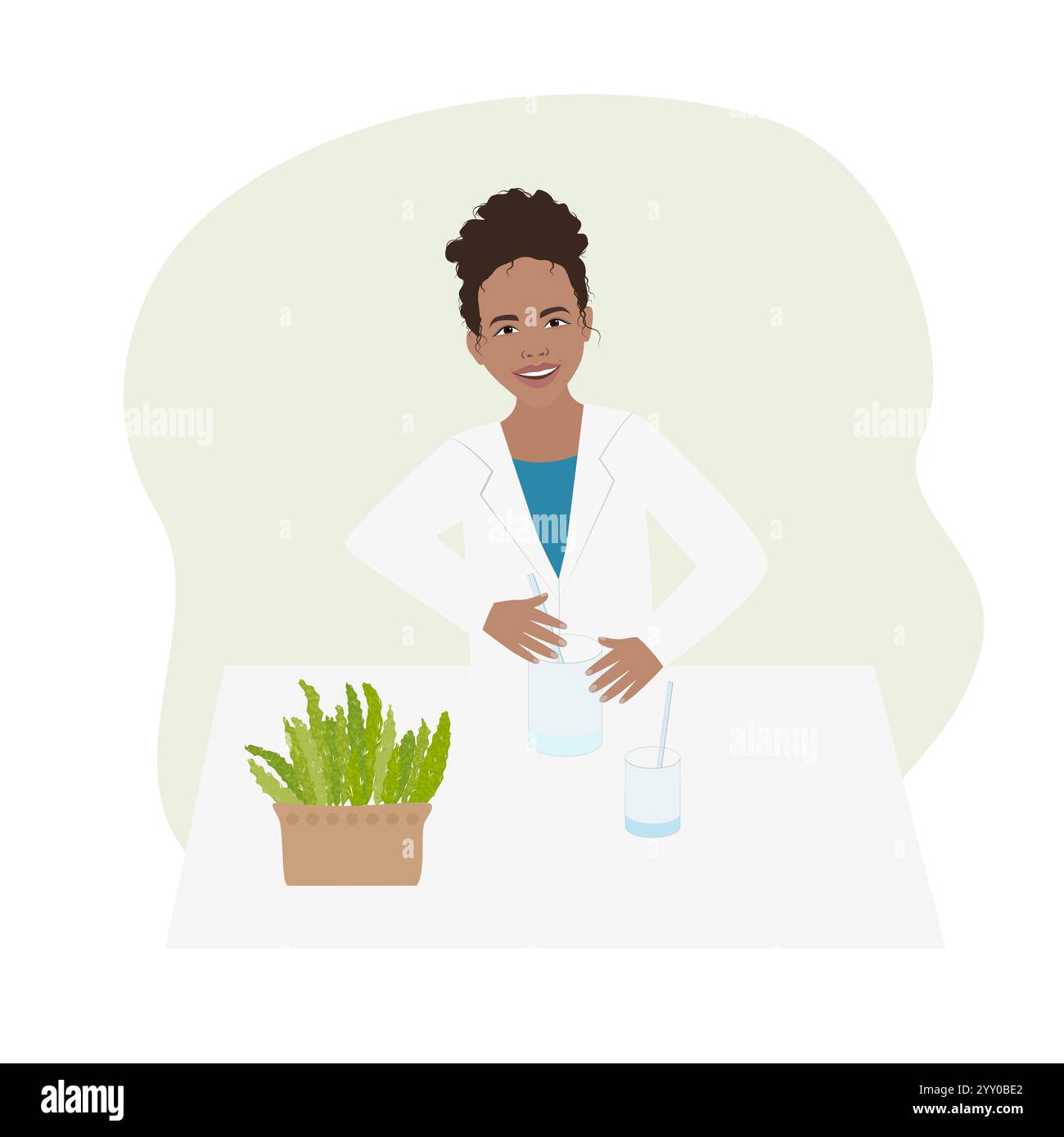 Médecin femme à la peau foncée en manteau blanc travaillant en laboratoire Illustration de Vecteur