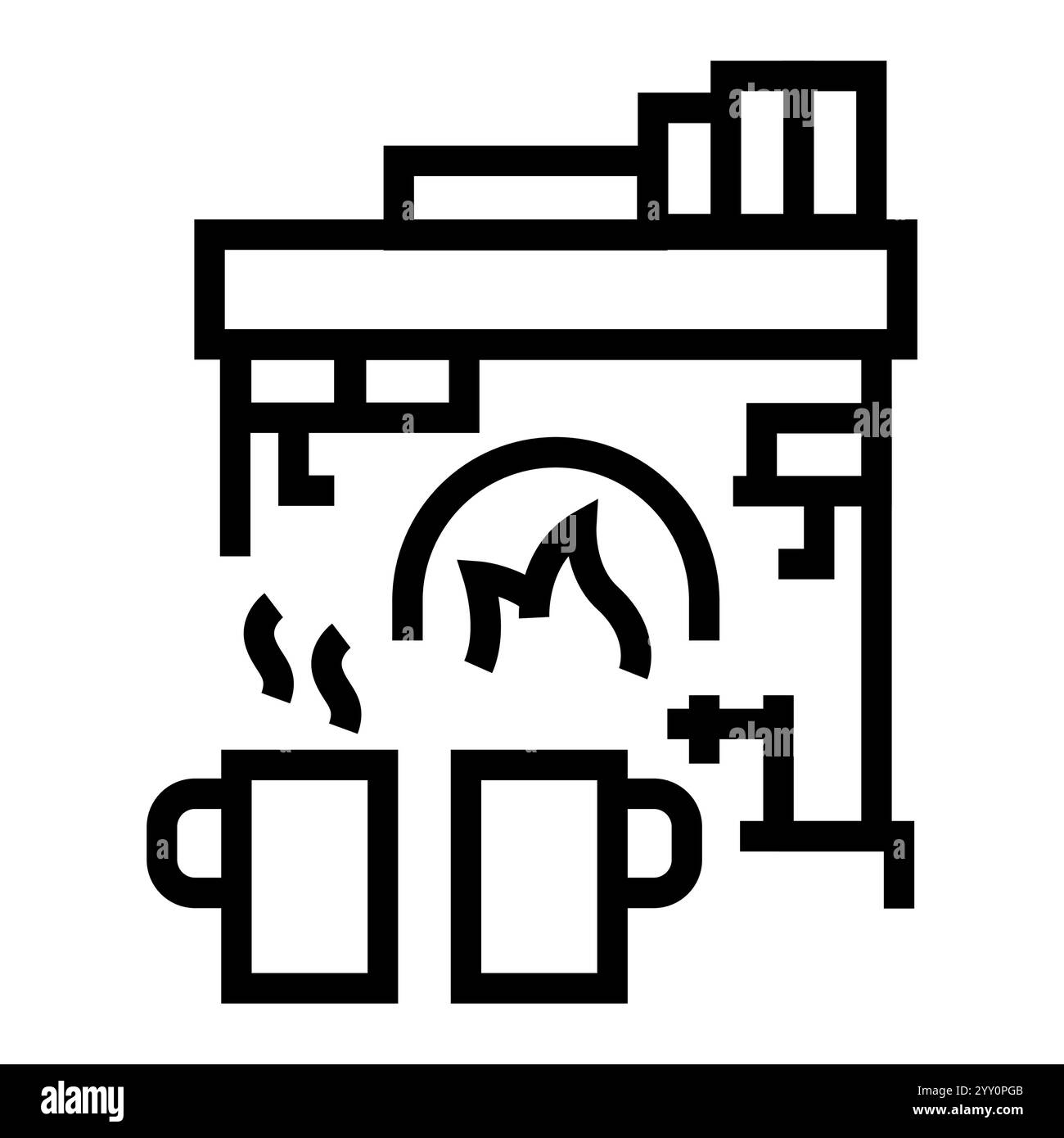 Cheminée avec icône noire de ligne de cacao. Signez pour la page Web, l'application mobile, le bouton, le logo. Bouton isolé de vecteur. Contour modifiable. Illustration de Vecteur
