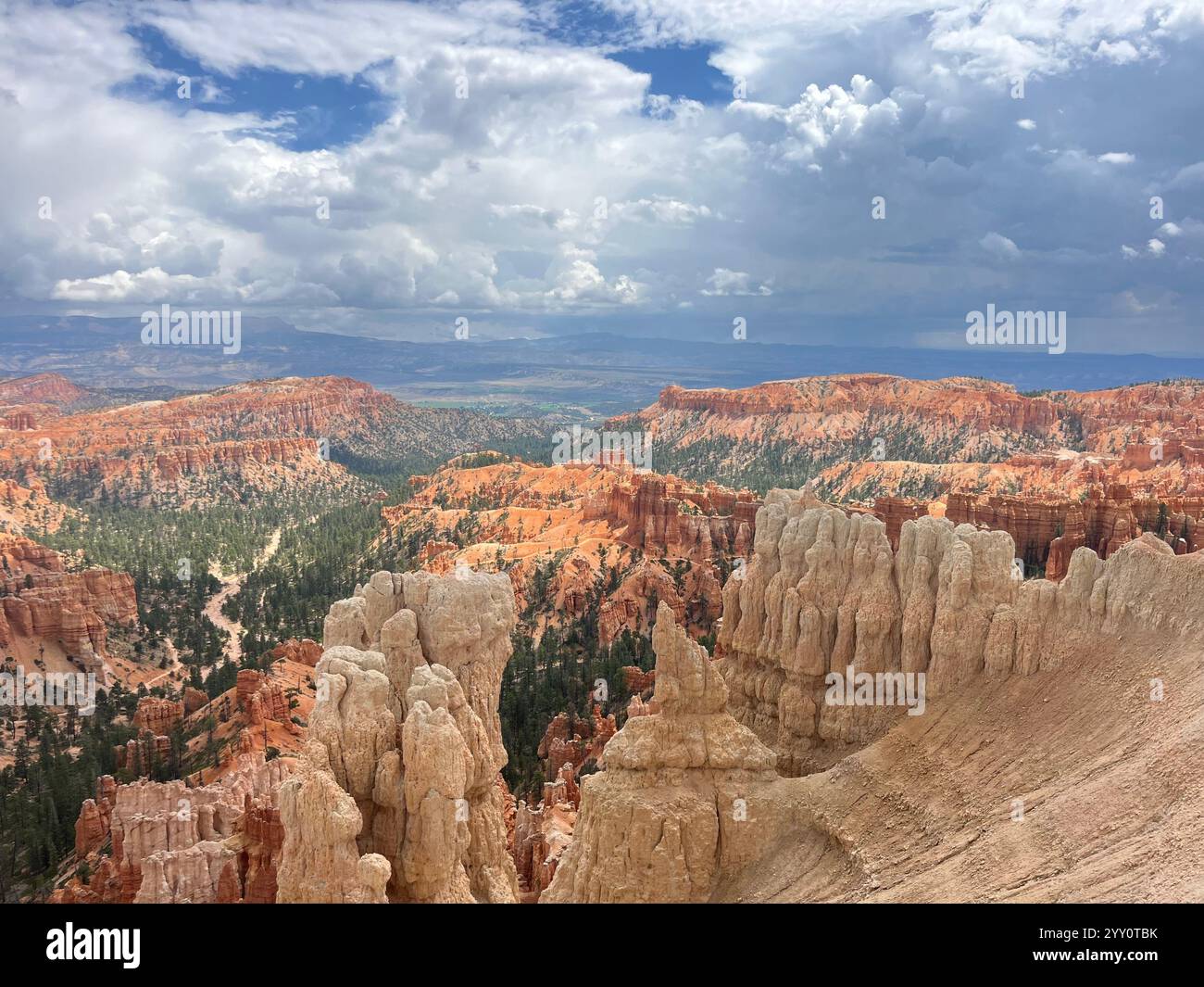 Vue depuis le sommet du parc national de Bryce Canyon. Comprend des hoodoos et une rivière. - Image de stock capturée avec un smartphone