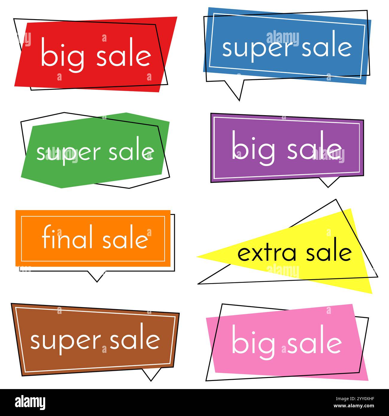 Ensemble de huit bannes vectorielles de vente avec des éléments de conception colorés. Illustration vectorielle. Illustration de Vecteur