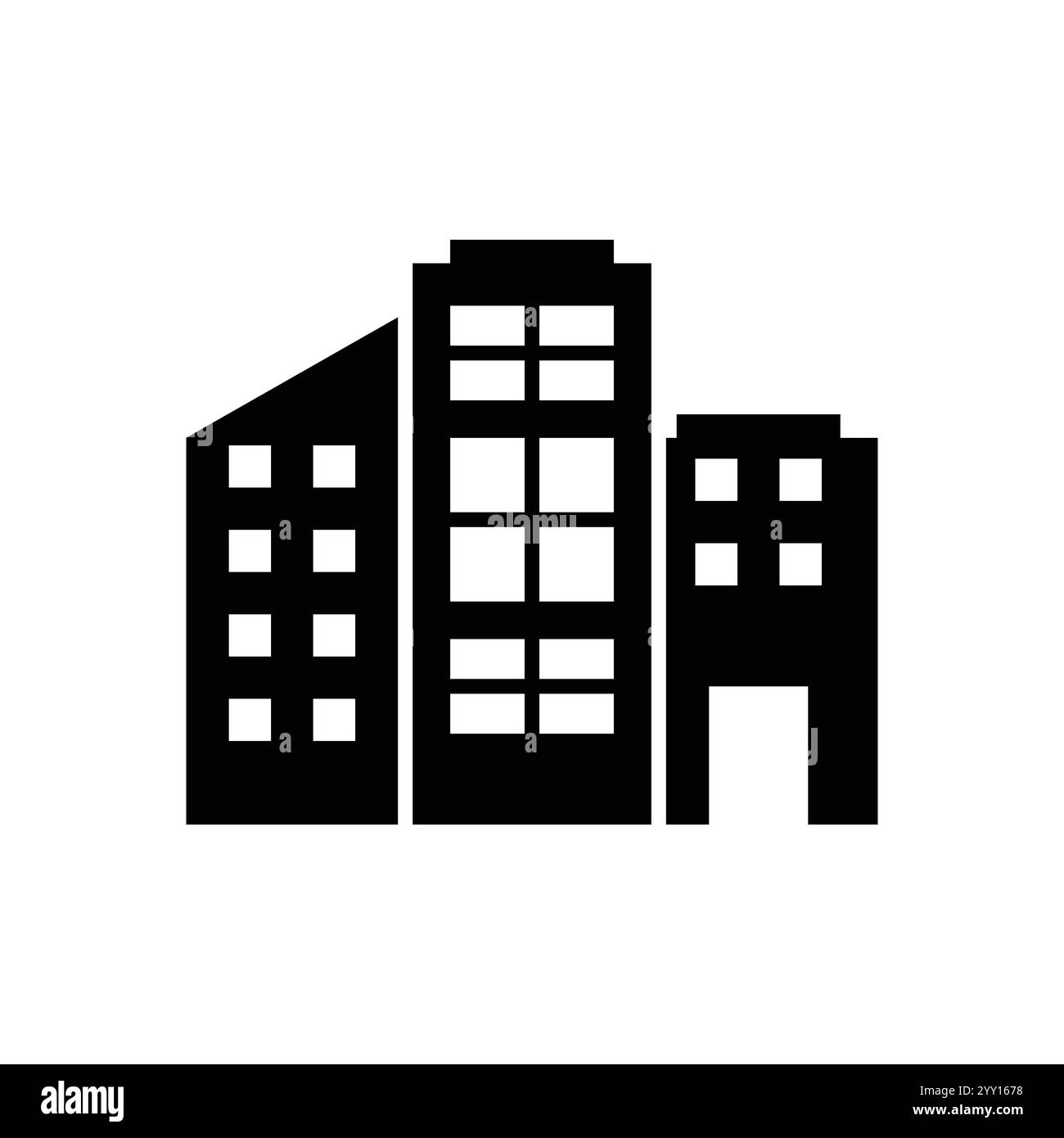 icône d'immeuble de bureaux, gratte-ciel urbain moderne, immobilier d'affaires, symbole web d'hôtel de ville sur fond blanc Illustration de Vecteur