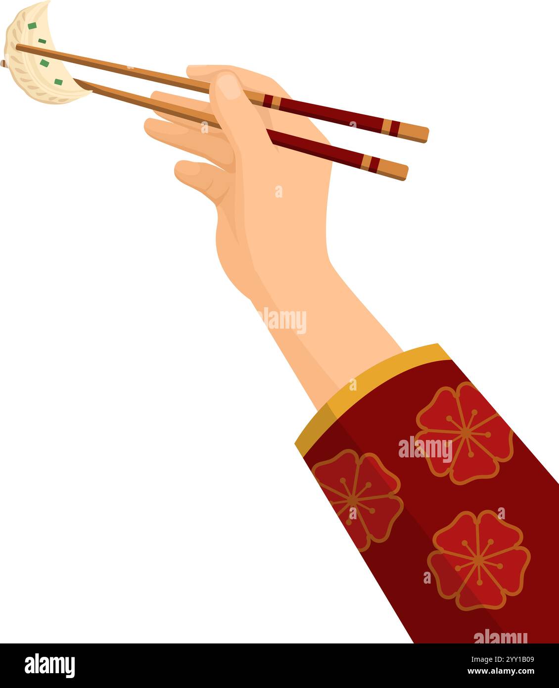 Main féminine tenant une boulette à l'aide de baguettes, cuisine asiatique traditionnelle, isolée Illustration de Vecteur Main féminine tenant une boulette à l'aide de baguettes, cuisine asiatique traditionnelle, isolée Illustration de Vecteur