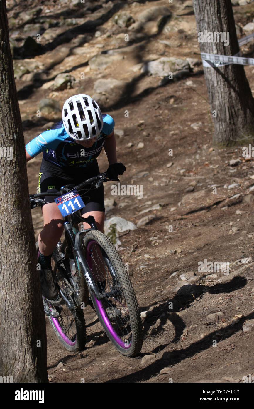 Tennessee National Mountain Bike Festival 2024 XCO Race sur les sentiers du Windrock Bike Park à Oliver Springs, Tennessee, États-Unis. Banque D'Images