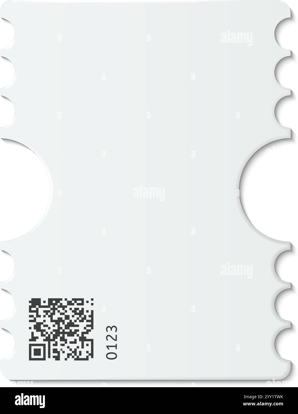Billet blanc vierge avec un code QR et un numéro, offrant un espace de copie suffisant pour la personnalisation avec les détails de l'événement, idéal pour diverses occasions et Illustration de Vecteur