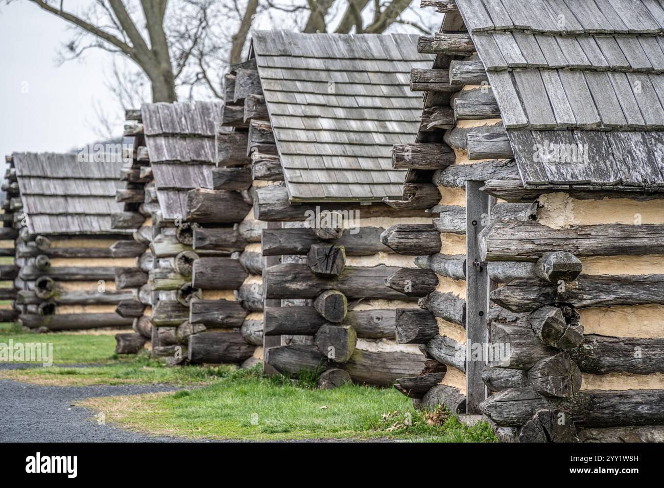 Cabanes en rondins de l'armée continentale au parc historique national de Valley Forge à King of Prussia, Pennsylvanie. (ÉTATS-UNIS) Banque D'Images