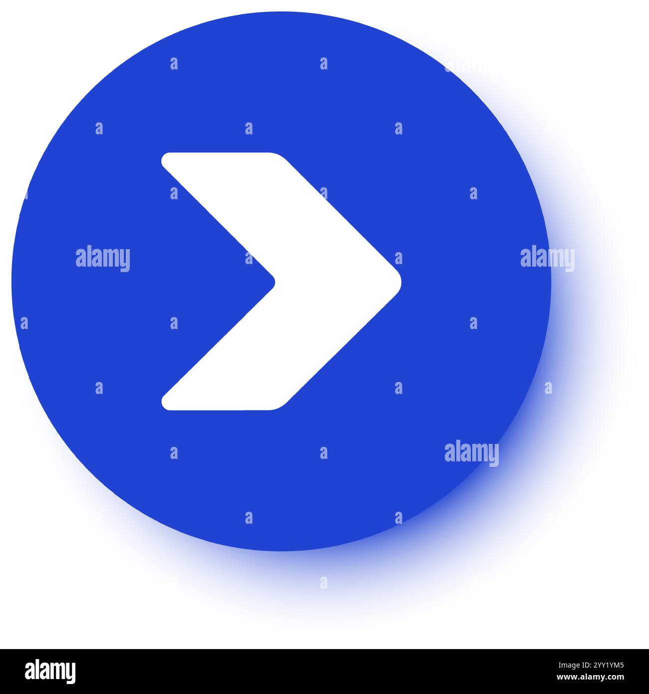 Flèche blanche pointant vers la droite dans un cercle bleu, avec une ombre, symbolisant la direction, le progrès et le mouvement vers l'avant, tout en transmettant un sens de Illustration de Vecteur