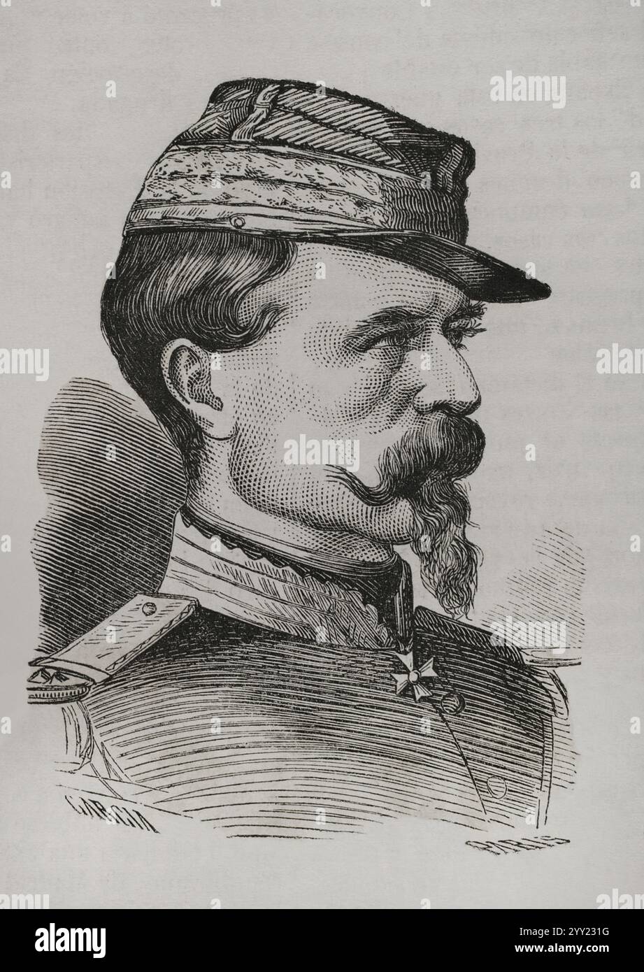 Antoine Chanzy (Antoine Alfred Eugène Chanzy) (1823-1883). Général français. Portrait. Illustration de García. Gravure de París. Historia de la Guerra de Francia y Prusia (histoire de la guerre entre la France et la Prusse). Volume I. publié à Barcelone, 1870. Banque D'Images