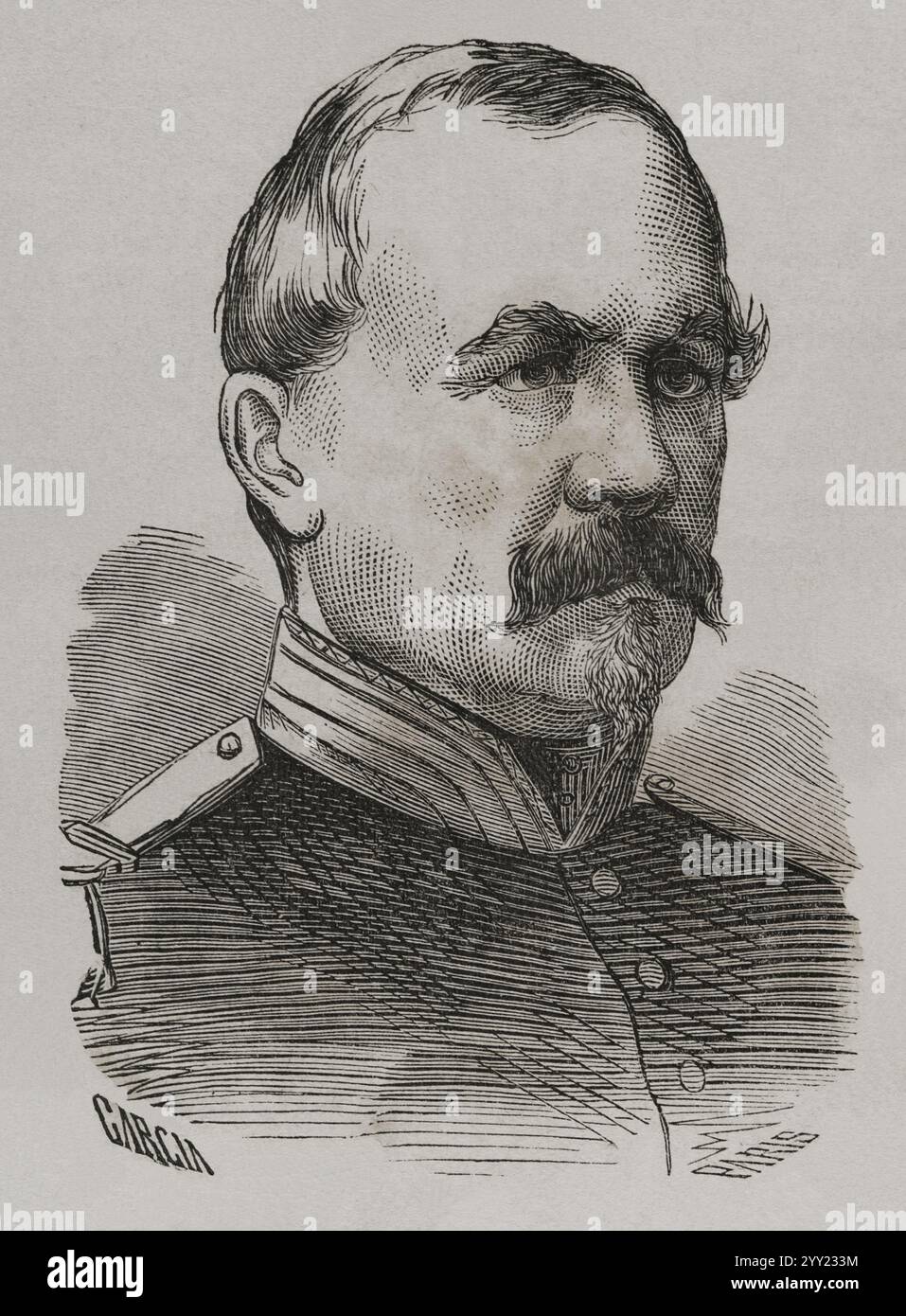 Joseph Vinoy (1803-1880) Général et homme politique français. Portrait. Dessin de García. Gravure de París. Historia de la Guerra de Francia y Prusia (histoire de la guerre entre la France et la Prusse). Volume I. publié à Barcelone, 1870. Banque D'Images