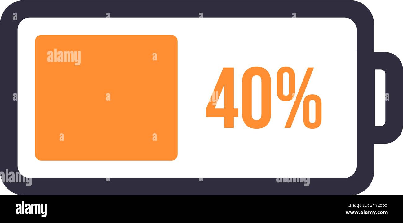 Icône de batterie simple avec un indicateur orange indiquant une charge de 40 %, symbolisant la disponibilité partielle de l'alimentation sur divers appareils numériques Illustration de Vecteur