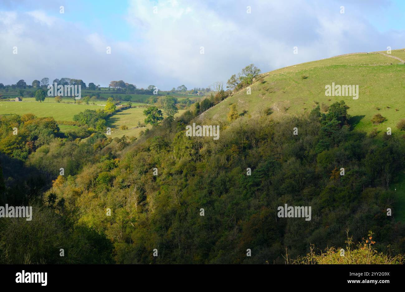 Collines et champs lointains dans le Staffodrshire, Royaume-Uni Banque D'Images
