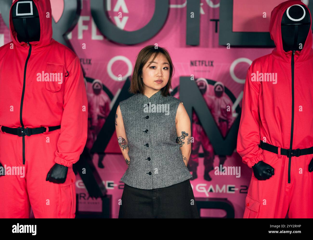 LONDRES, ANGLETERRE - 18 DÉCEMBRE : Yu Su assiste à la rave sur le thème « Squid Game 2 » de Netflix au Drumsheds le 18 décembre 2024 à Londres, en Angleterre. (Photo de LounisPhotography / Alamy Live News) Banque D'Images