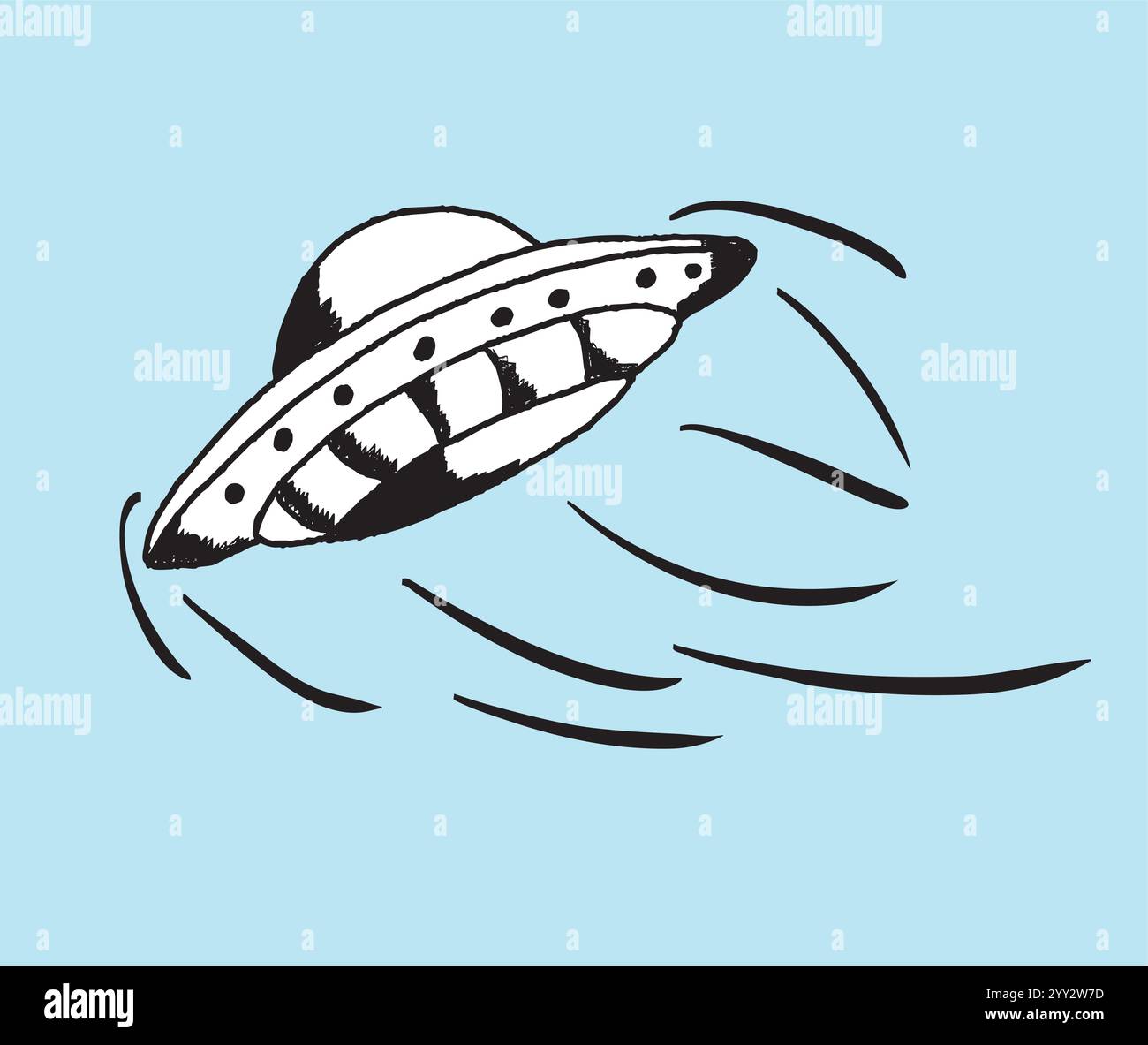 Soucoupe volante laissant des traînées de vapeur sur fond jaune Illustration de Vecteur