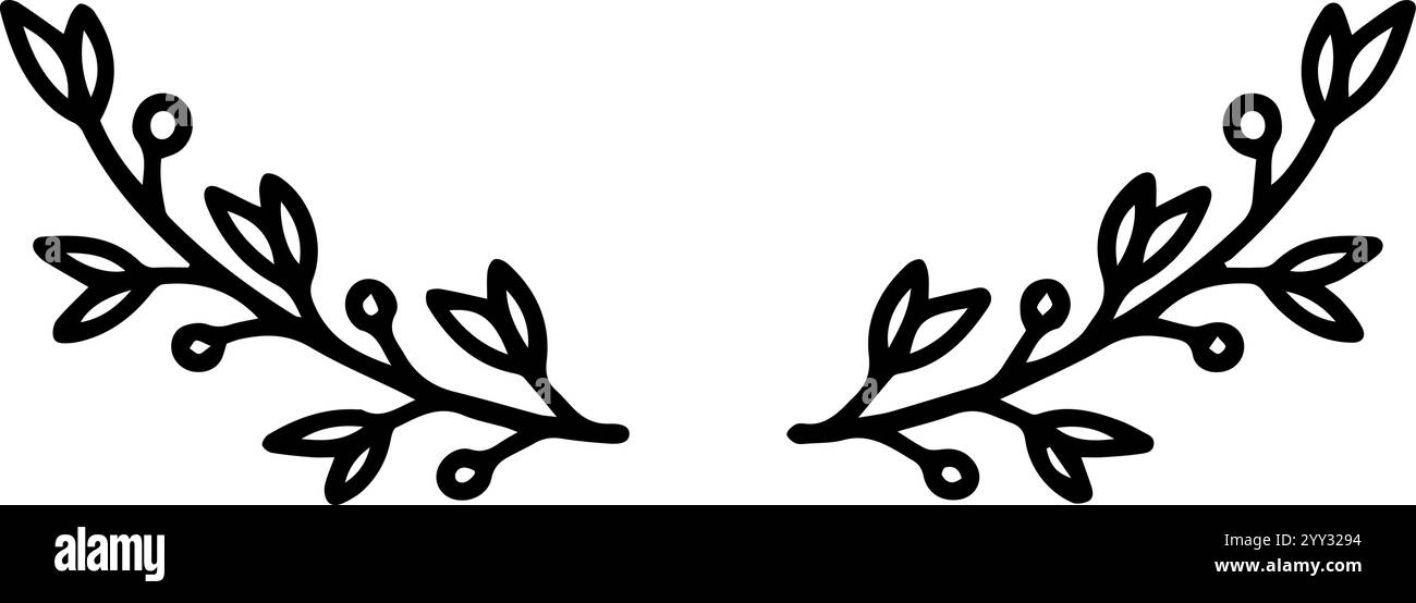 Deux branches en miroir avec des feuilles et des baies créent un cadre décoratif symétrique et élégant, parfait pour les invitations, les cartes ou tout autre design Illustration de Vecteur