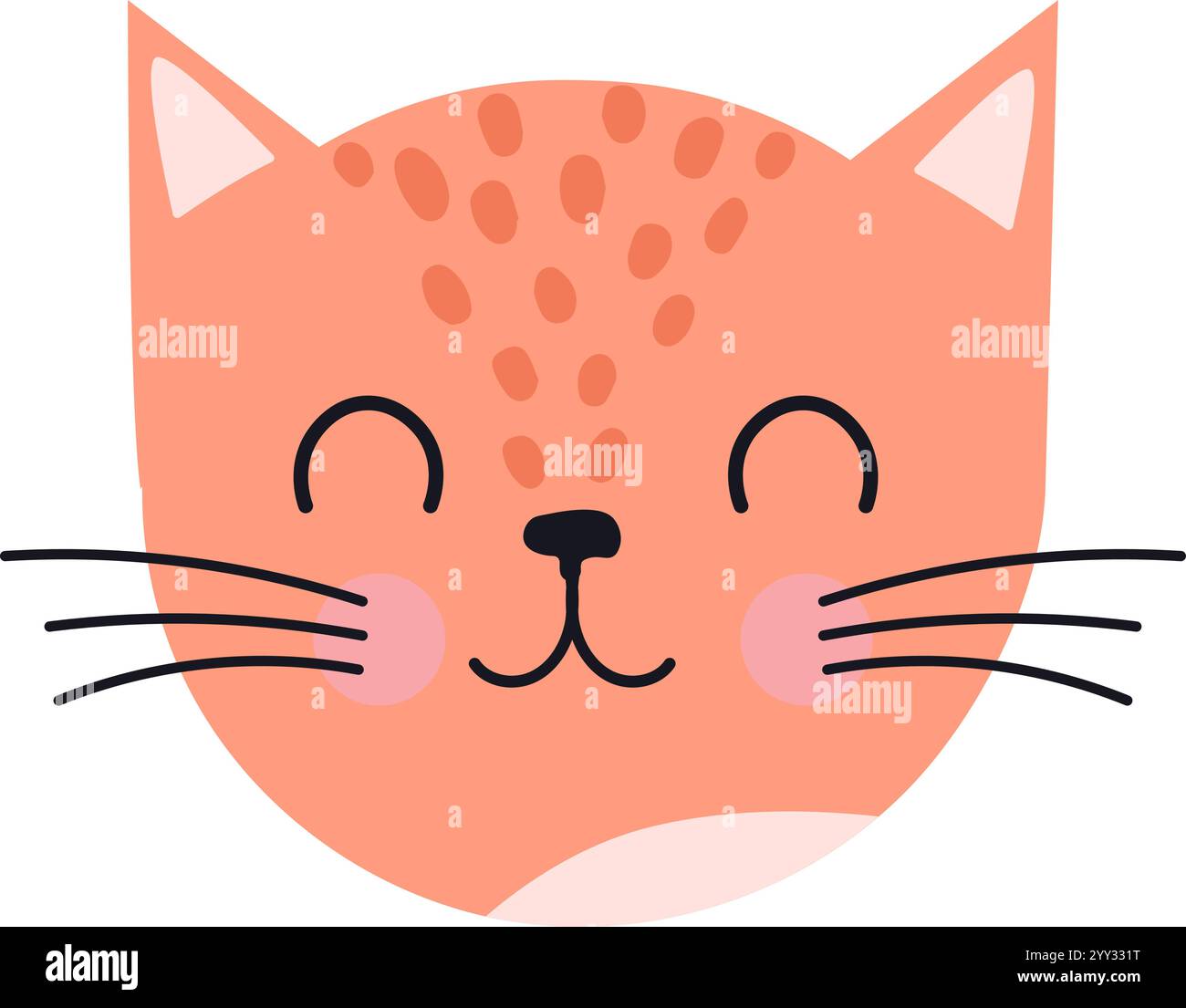 Adorable visage de chat au gingembre de bande dessinée avec les yeux fermés, souriant et faisant des clins d'œil, montrant le bonheur et la joie, idéal pour les produits pour enfants, les imprimés et ludique Illustration de Vecteur