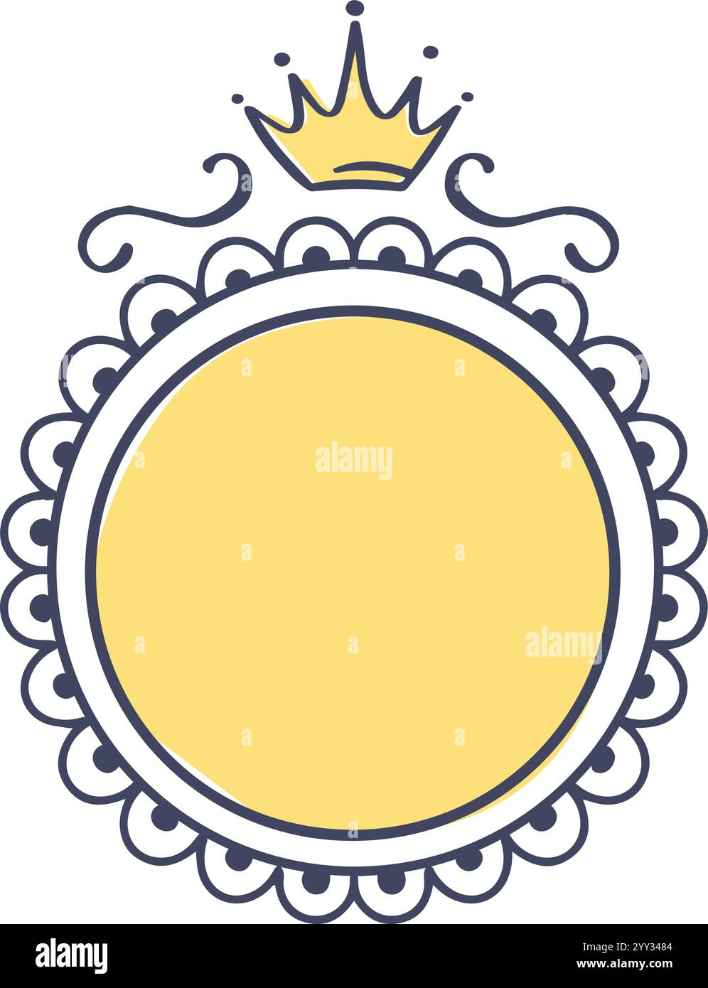 Élégant cadre royal jaune orné d'une couronne et de motifs tourbillonnants, offrant une toile de fond exquise pour le texte. Idéal pour les produits de luxe ou élégants Illustration de Vecteur