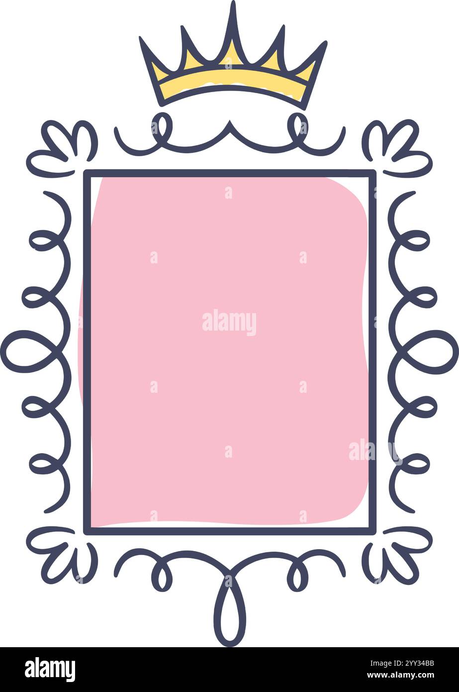 Élégant cadre royal rose avec couronne et fleurs décorant, parfait pour les invitations, les cartes, ou tout projet de conception qui a besoin d'une touche de royauté Illustration de Vecteur