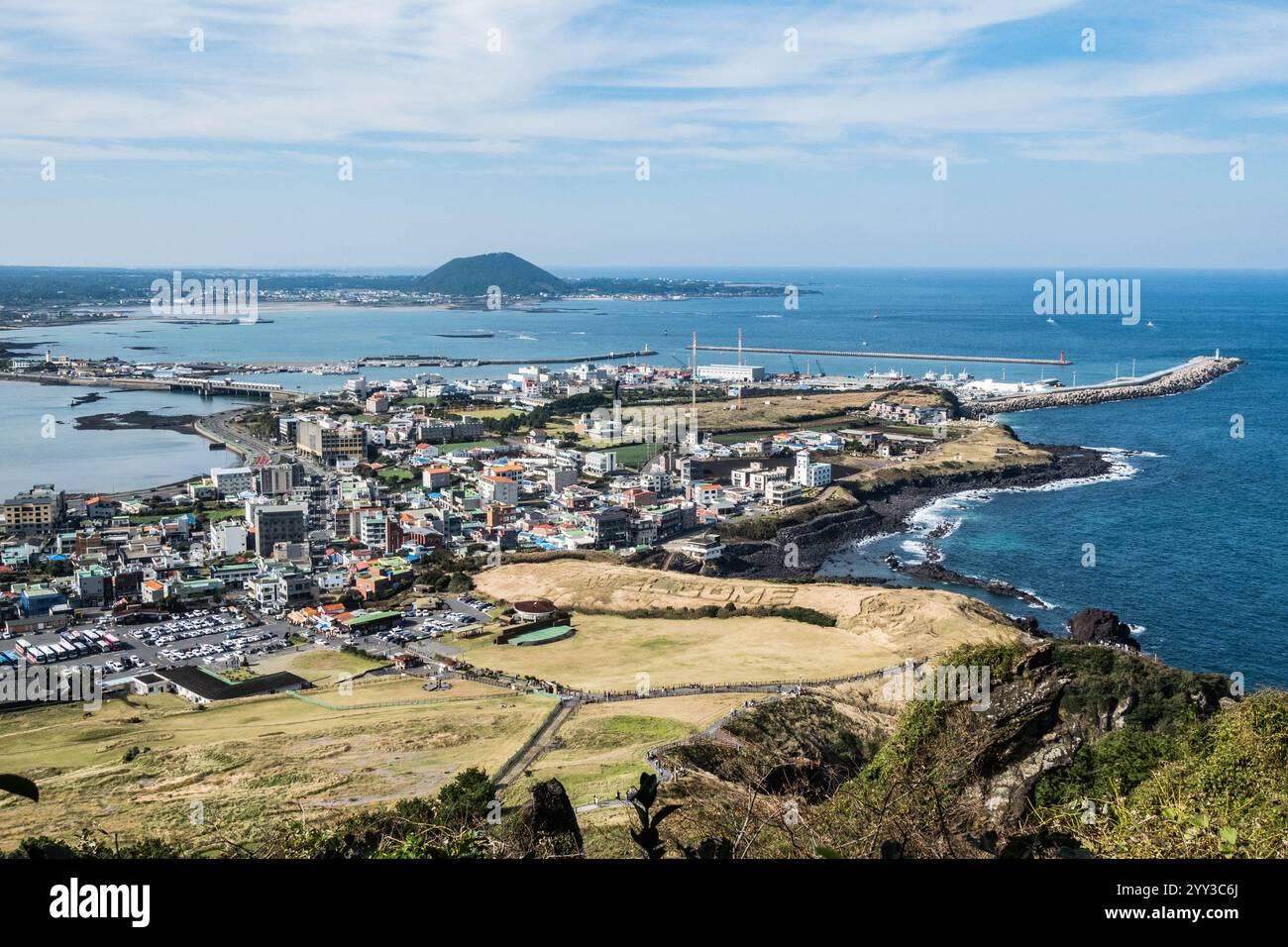 Vue du sommet de la montagne Seongsan Ilchulbong (Sunrise Peak), île de Jeju, Corée du Sud Banque D'Images