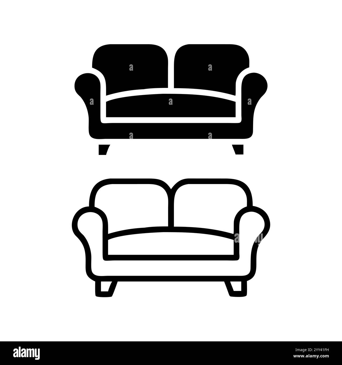 Illustration vectorielle simple d'un canapé classique à deux places, illustration vectorielle d'icône de canapé. signe et symbole de canapé. icône de meuble. Illustration de Vecteur