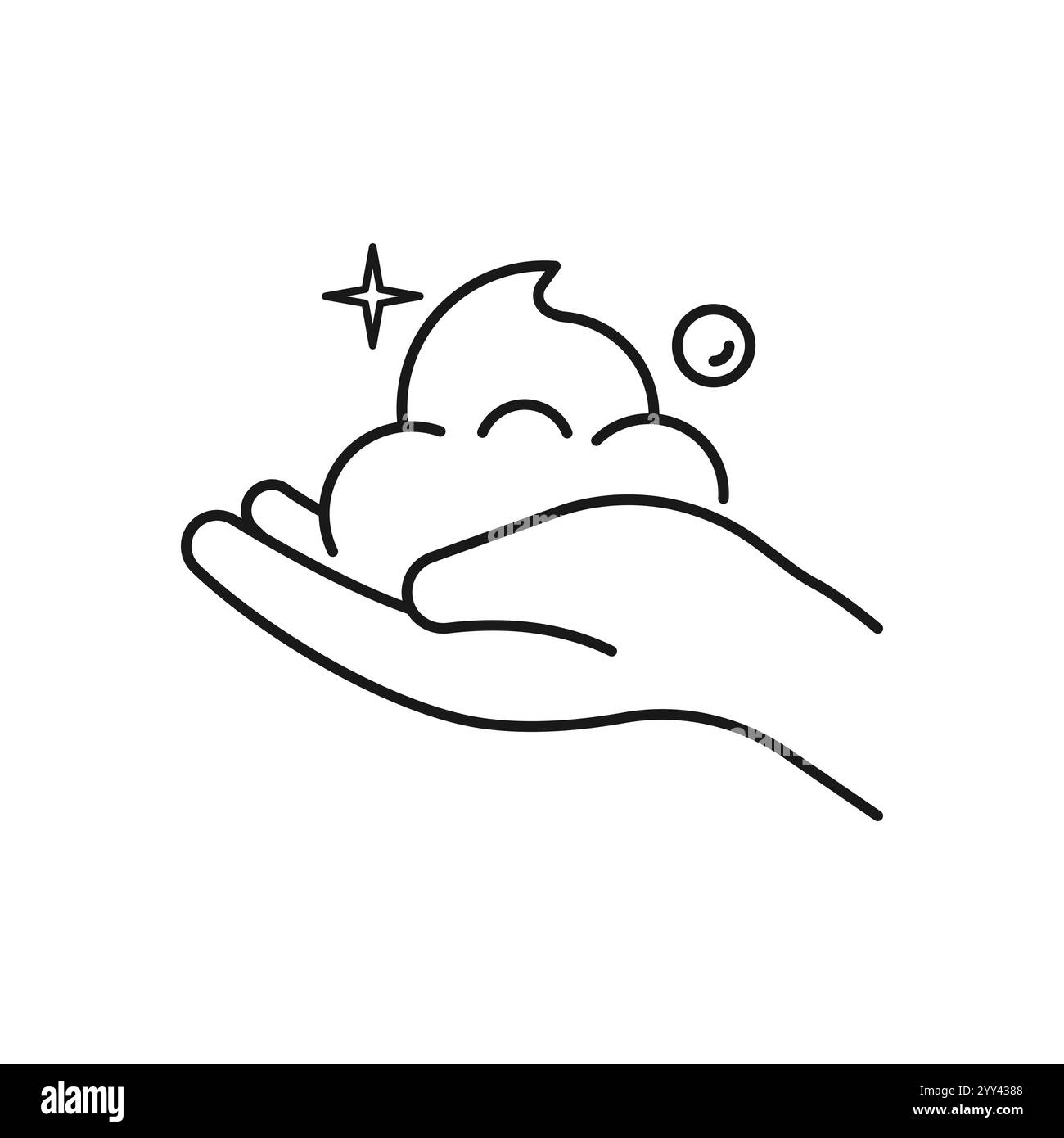 Mousse nettoyante à la main. Étape des soins de la peau. Icône de trait fin. Illustration vectorielle. Illustration de Vecteur