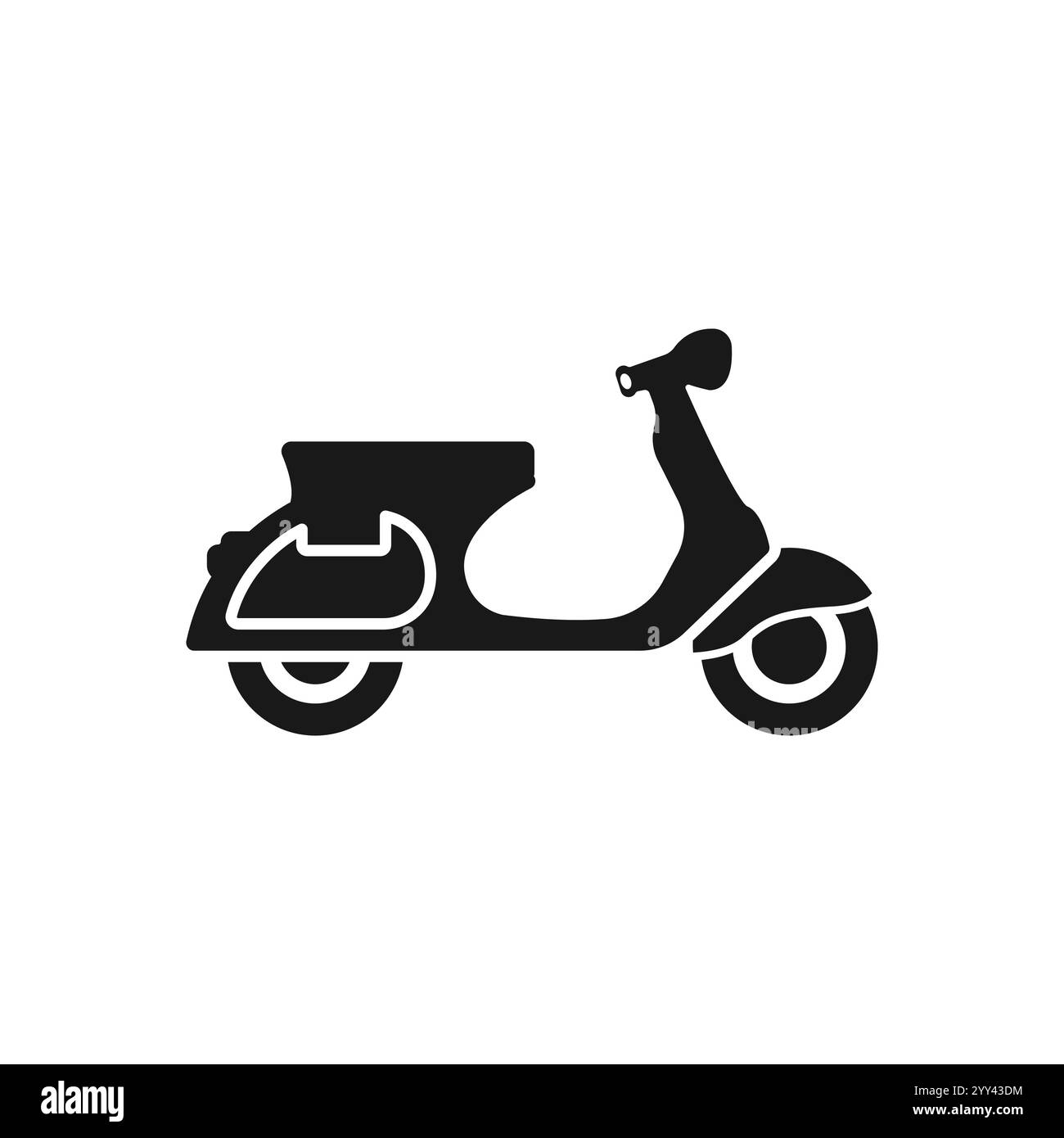 Scooter ou moto rétro noir. Illustration vectorielle plate isolée sur blanc. Symbole livraison, transport. Un voyage sain. Écologie. Passez au vert. Taille basse. Illustration de Vecteur