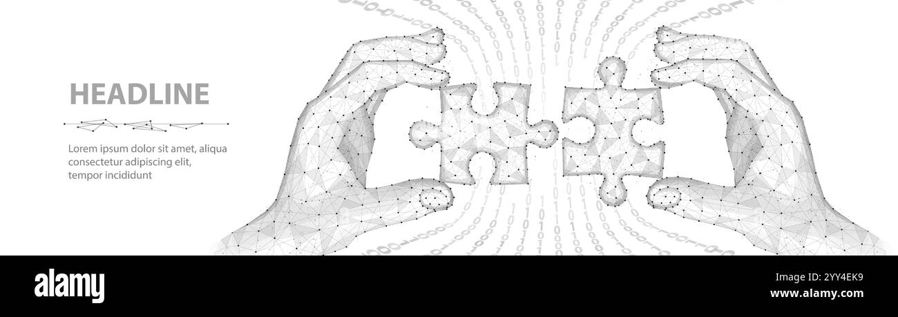 Deux puzzles connectés et deux mains. Collaborer avec les partenaires, coopérer mettre en œuvre Illustration de Vecteur