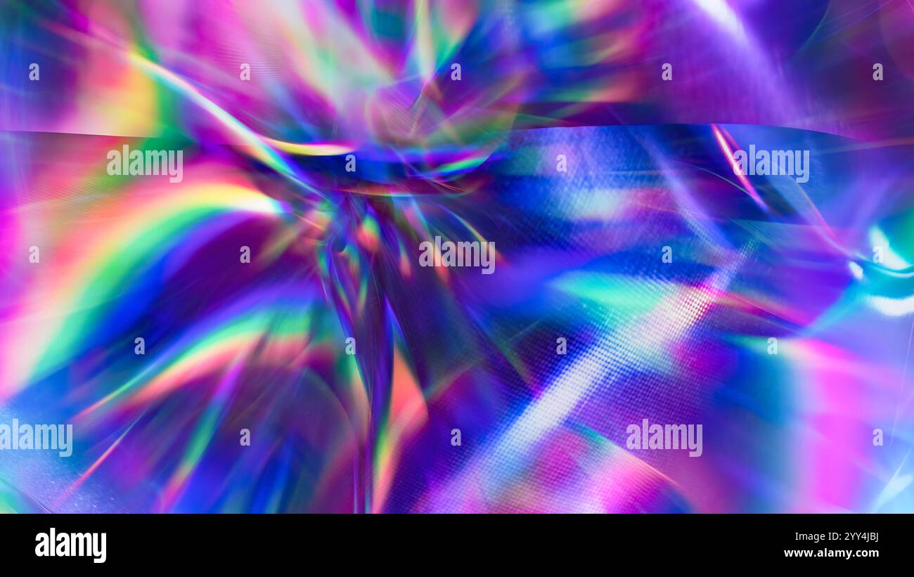 Une composition abstraite avec des réfractions lumineuses au néon 3D vives avec des textures dynamiques et des effets visuels colorés. Banque D'Images