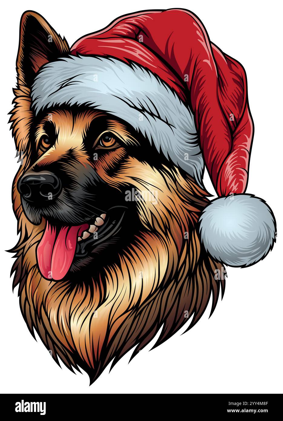 Tête de chien de berger allemand avec chapeau de père Noël Illustration de Vecteur