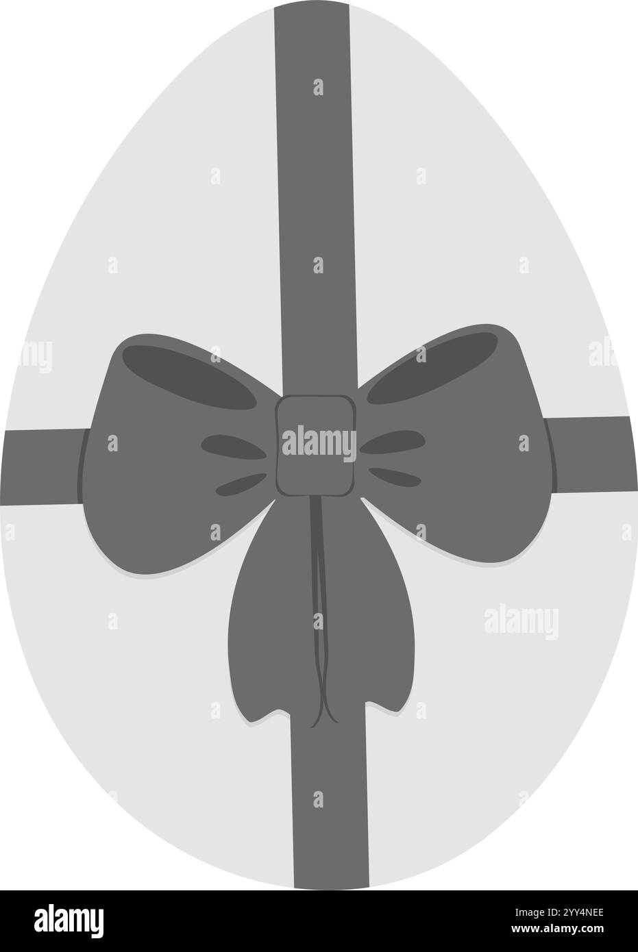 Œuf de poulet avec noeud en ruban en niveaux de gris. Concept d'élément de conception de cartes thématiques ou de voeux de Pâques. Cartes d'illustration vectorielle isolées, publication, blogue ou brochure promotionnelle Web, bannière, étiquette de prix, étiquette Illustration de Vecteur