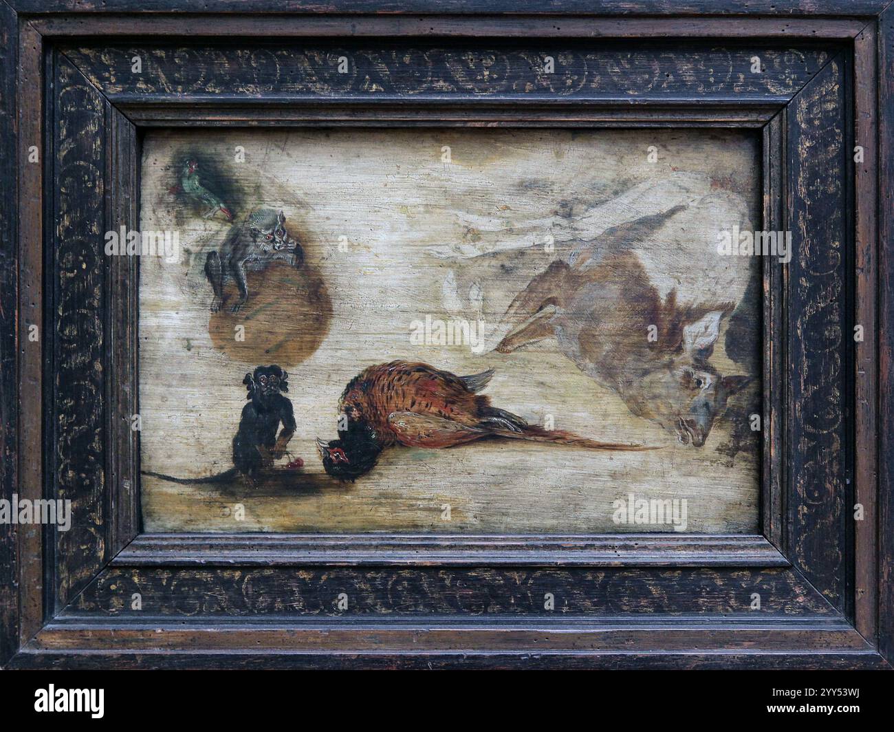 Etude des singes un cerf et d'autres animaux (1623) par Jan Brueghel (aussi Bruegel) le jeune (1601-1678). Peintre baroque flamand. Banque D'Images