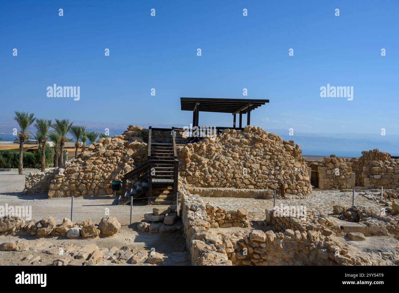 Site archéologique de Qumran sur la rive de la mer morte, en Cisjordanie, Israël Qumran était habité par une secte juive de la fin du second Temple pério Banque D'Images