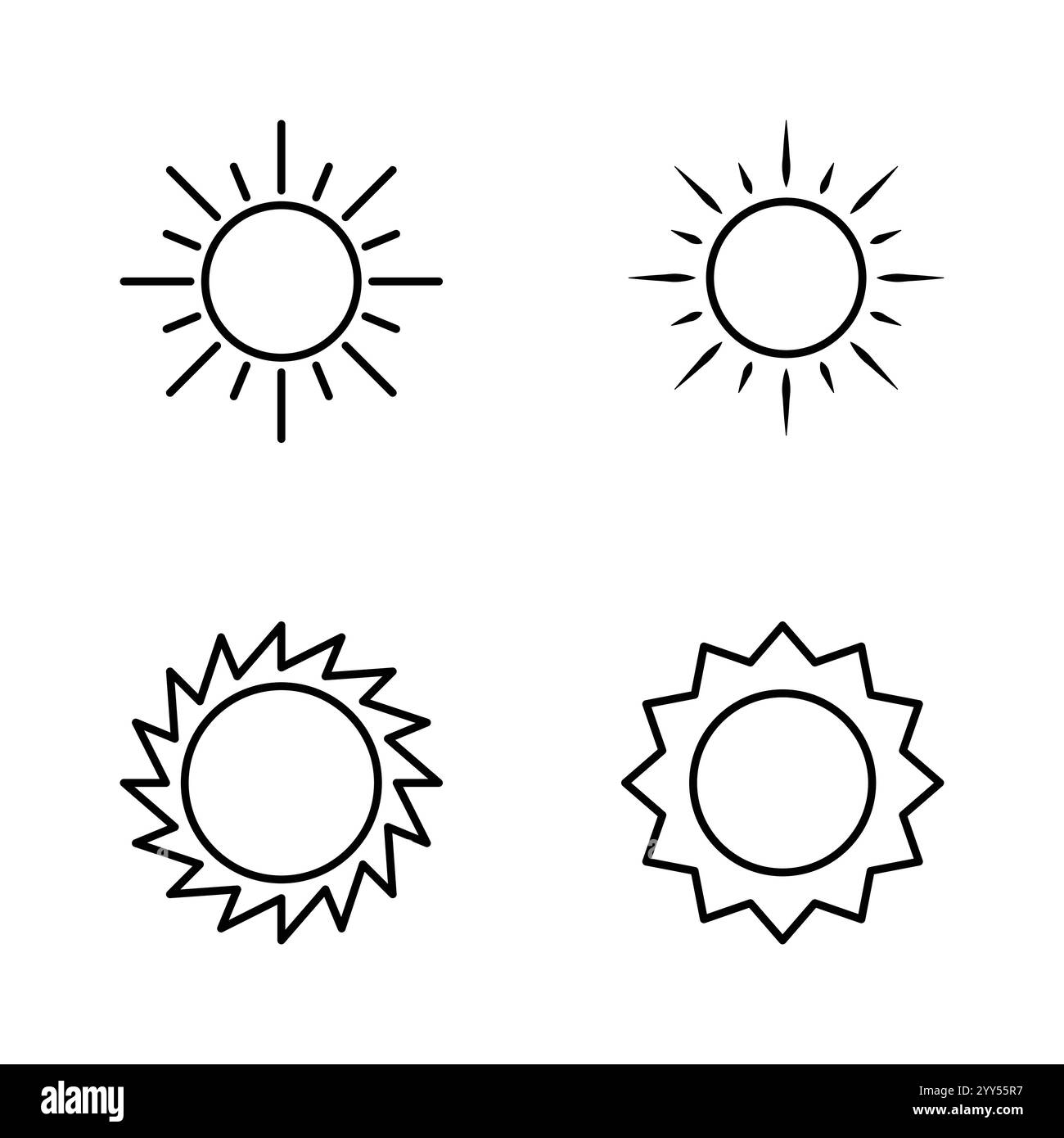 Ensemble d'icône de soleil isolé sur fond blanc Illustration de Vecteur