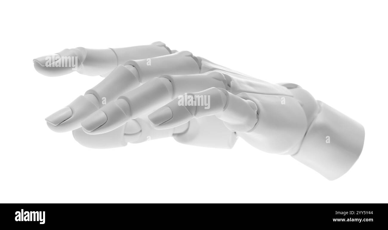 Intelligence artificielle. Main de robot isolée sur blanc Banque D'Images