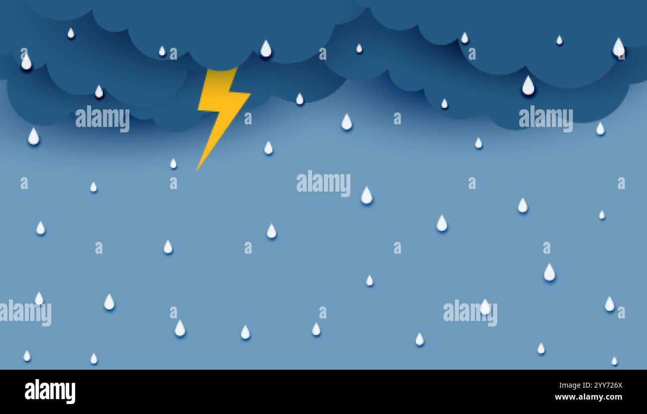 nuages sombres avec pluie et fond flash de tonnerre Illustration de Vecteur