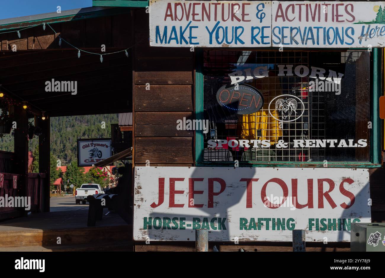 StoreFront of Big Horn Sports & Rentals à Red River, Nouveau-Mexique, États-Unis. Banque D'Images