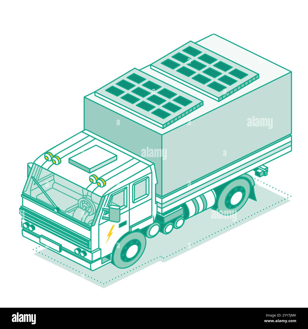 Camion de livraison isométrique avec panneaux solaires sur le toit. Automobile sur énergie solaire renouvelable. Véhicule électrique à éléments photovoltaïques. Camion hybride. Illustration de Vecteur Camion de livraison isométrique avec panneaux solaires sur le toit. Automobile sur énergie solaire renouvelable. Véhicule électrique à éléments photovoltaïques. Camion hybride. Illustration de Vecteur