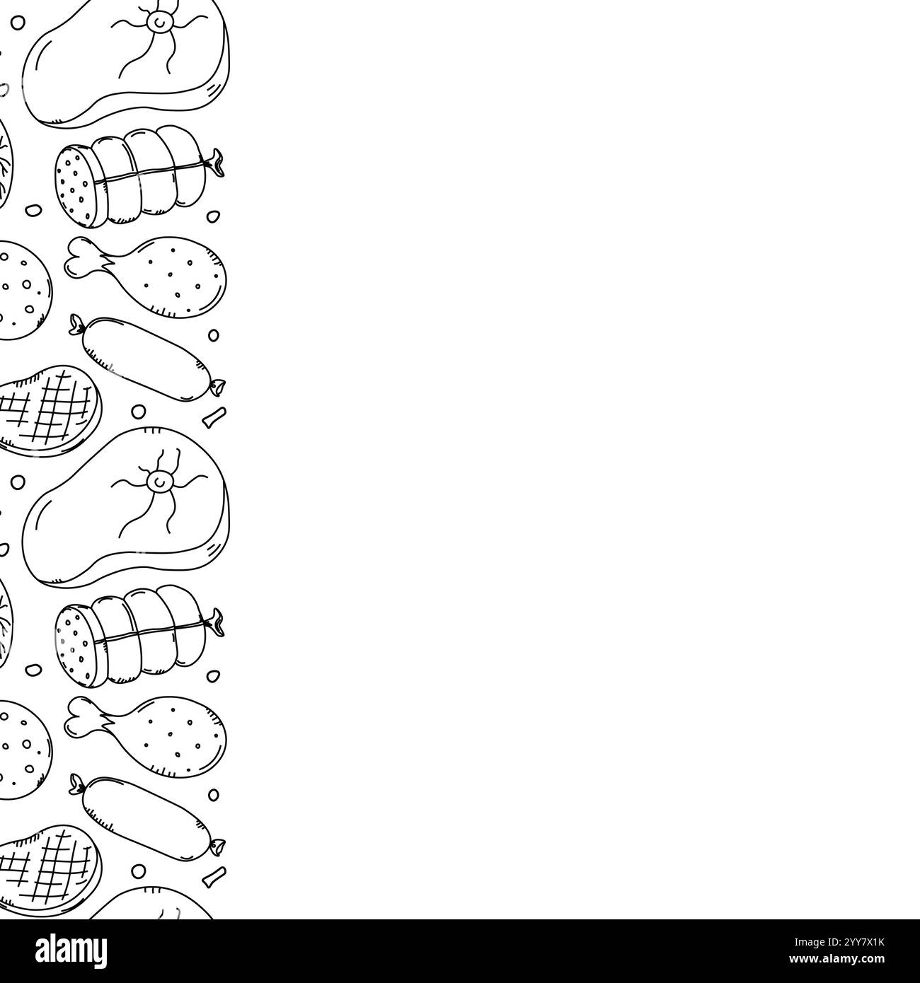 Cadre de viande. Fond de viande Doodle. Illustration vectorielle avec des icônes de produits de viande Illustration de Vecteur