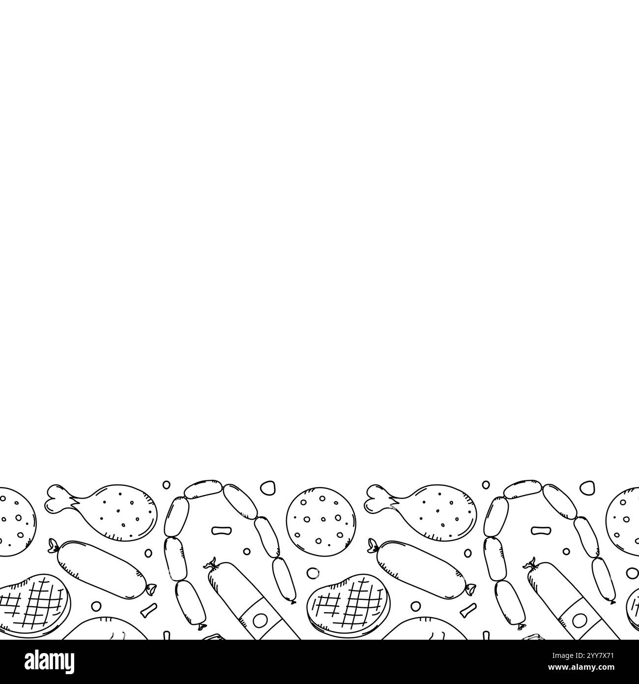 Cadre de viande. Fond de viande Doodle. Illustration vectorielle avec des icônes de produits de viande Illustration de Vecteur