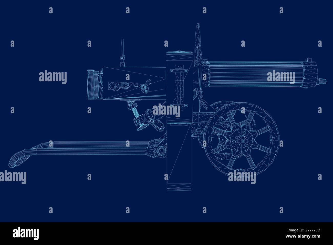 Filaire de la mitrailleuse Maxim. Mitrailleuse isolée sur fond bleu. Vue latérale. 3D.. Illustration vectorielle Illustration de Vecteur
